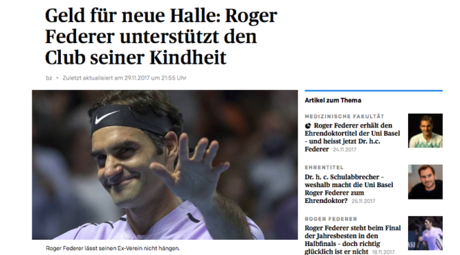 Roger Federer unterstützt das Hallenprojekt – grosses Medienecho